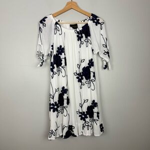 Elegant White and Blue Floral Dress